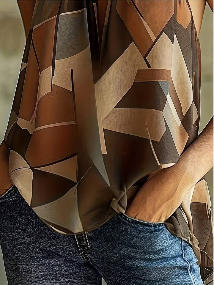 Abstract Geometric Halter Top – Elegant Sleeveless Summer Blouse