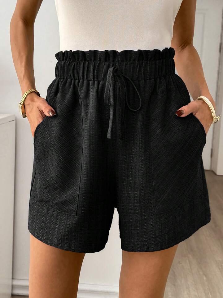 Lightweight Textured Shorts – Elastic High Waist Everyday Comfort