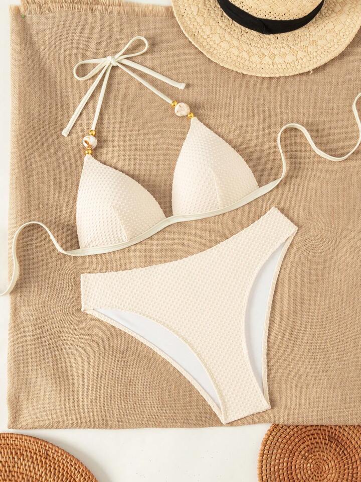 Elegant Triangle Bikini with Decorative Beads – Beach Ready Swimsuit
