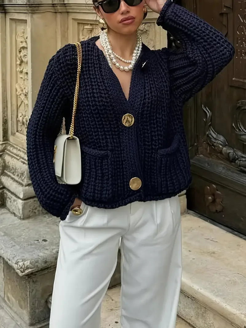 Cardigan creux élégant bleu marine