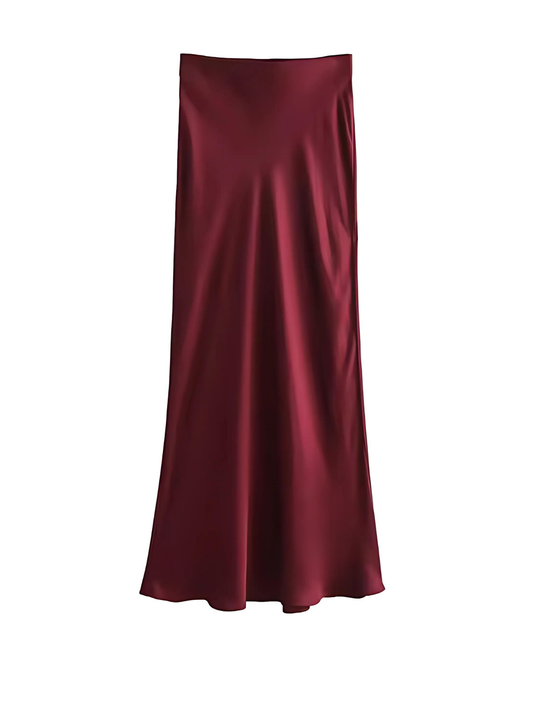 Jupe en satin bordeaux