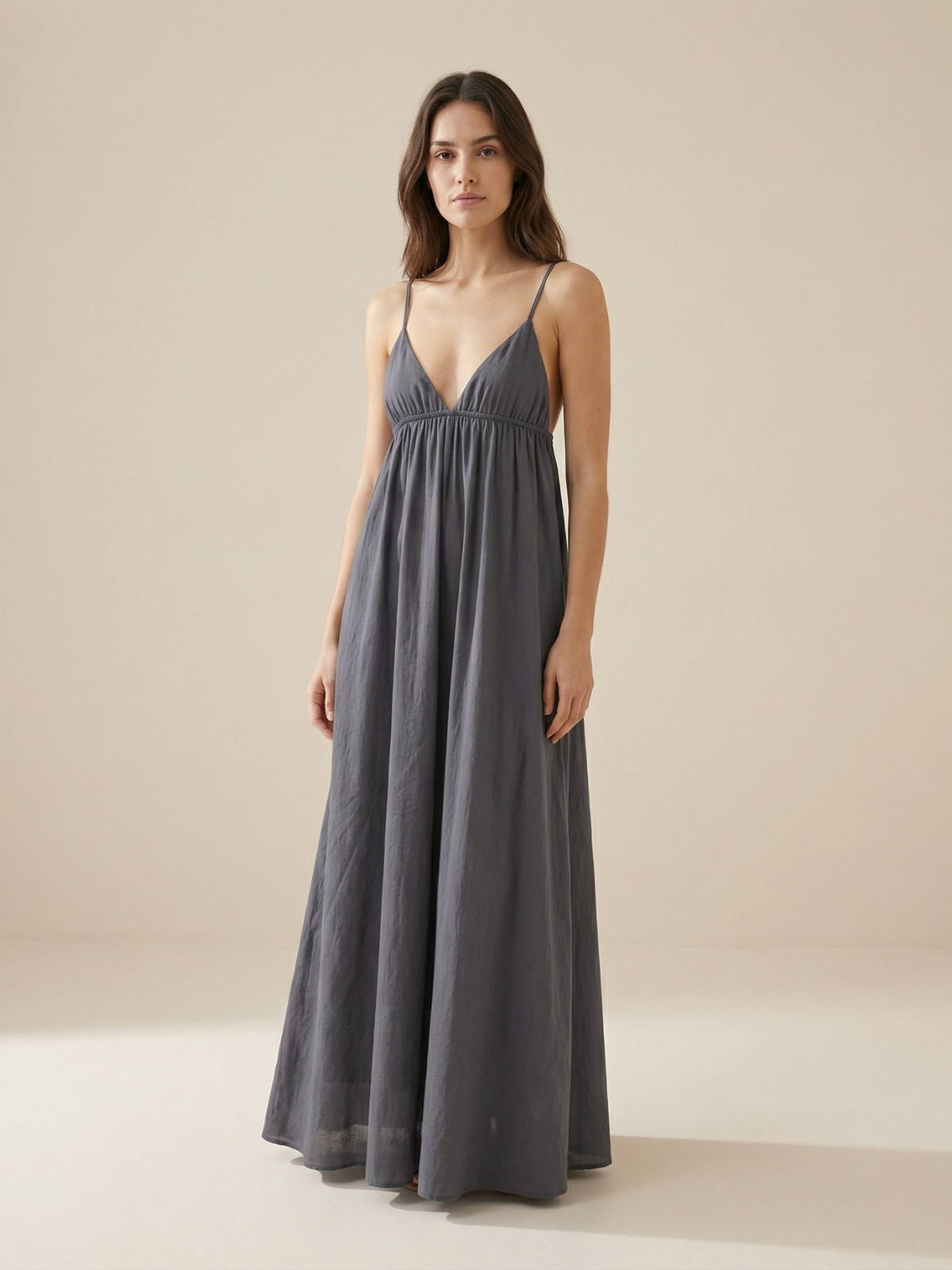 Backless Flow Midi Slip Dress V Neck Summer