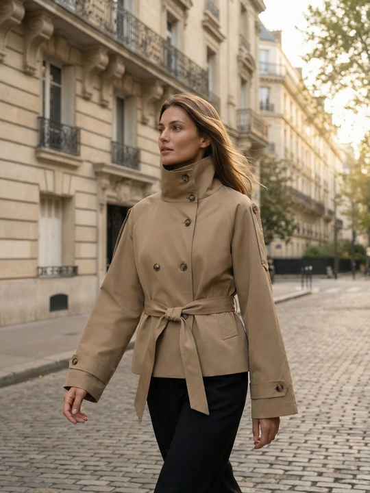 Trench-coat kaki à lacets et double boutonnage