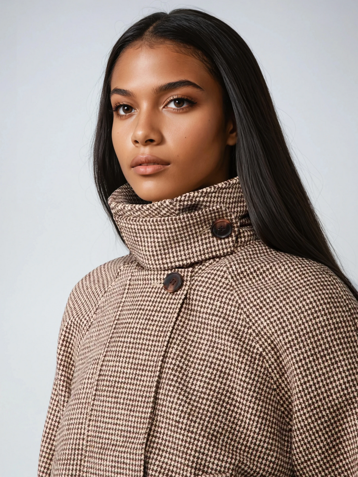 Veste matelassée pied-de-poule à col montant, coupe oversize, idéale par temps froid.