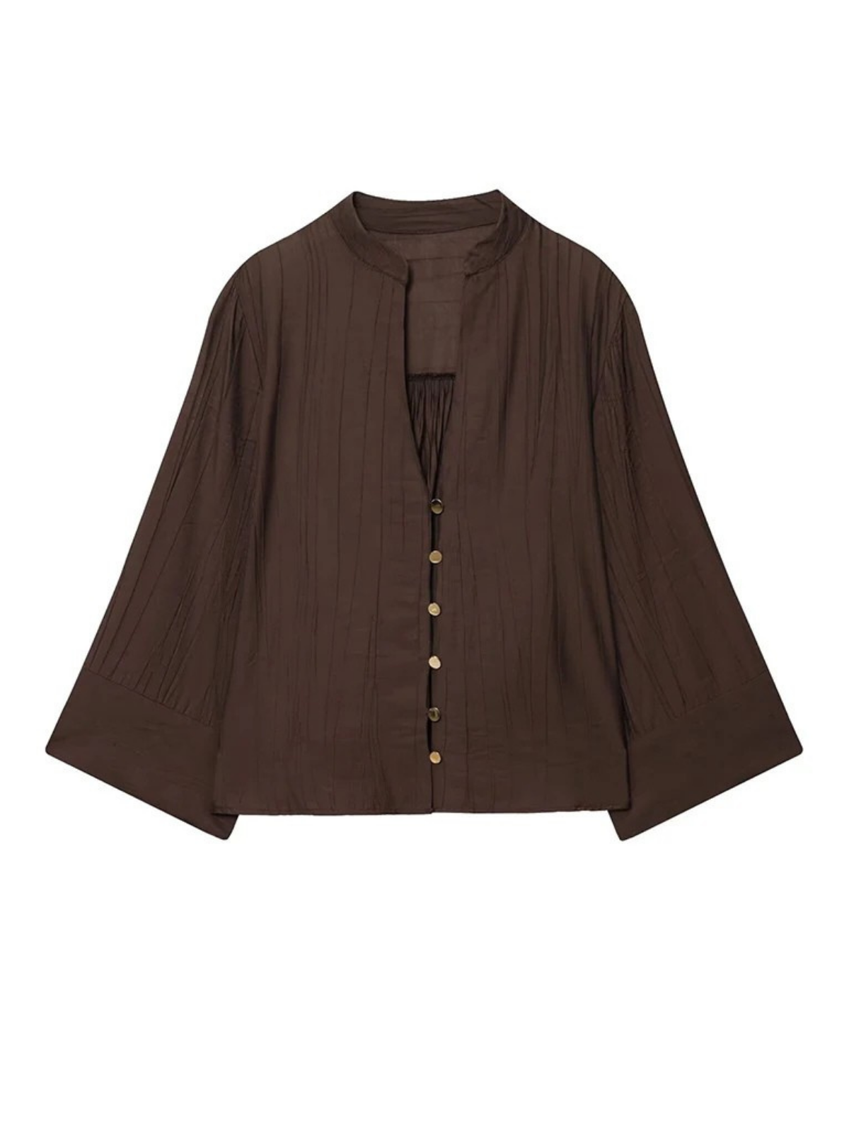 V Neck Buttoned Wide Sleeve Blouse