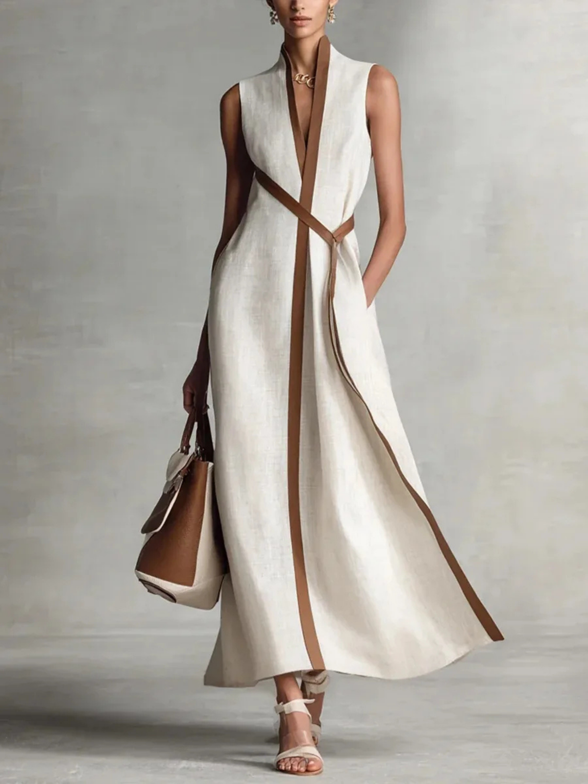 Timeless Sleeveless Maxi Dress – Chic Contrast Trim Flowing Dress